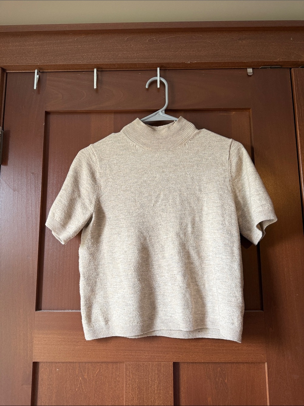 a new day Short-Sleeve Mock Neck Sweater in Beige